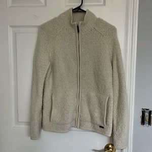 Cream/white fuzzy zip up jacket. Size small